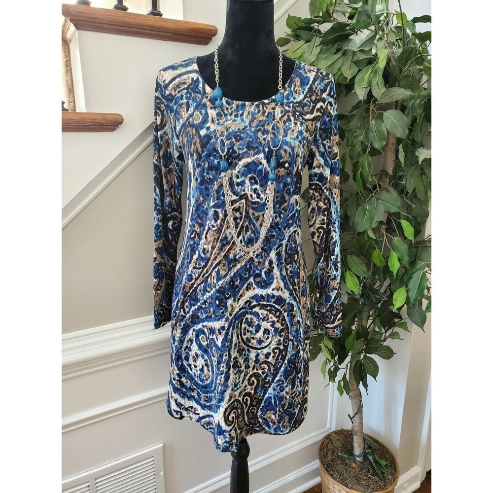 Discount Divas Women's Blue Polyester Round Neck Long Sleeve Knee Length Dress S